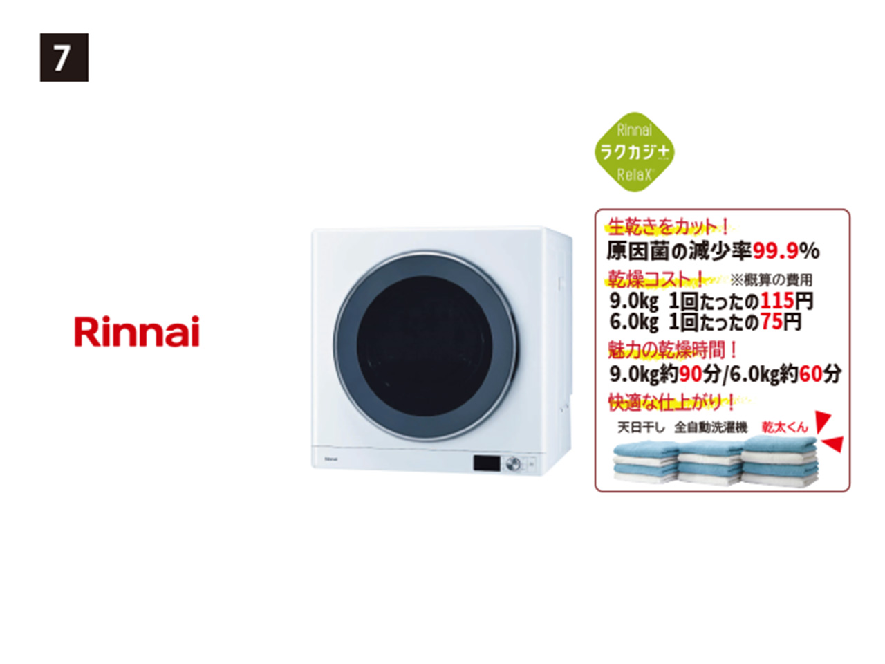 画像：Rinnai　7. はやい乾太くん 乾燥容量9.0kg