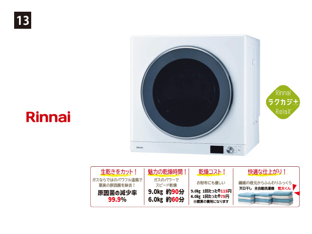 画像：Rinnai　はやい幹太くん 乾燥容量6.0kg
